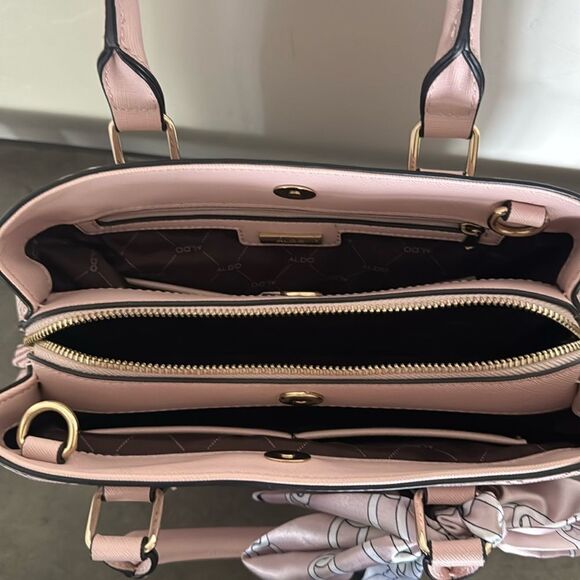 Aldo Pink Vegan Leather Elegant Satchel Handbag Crossbody Purse with Scarf NWOT - Picture 3 of 16